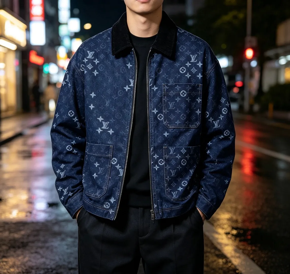 Louis Vuitton/Louis Vuitton old flower all over printed jacquard denim jacket